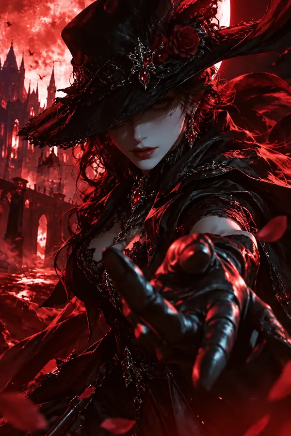 Une illustration d’un personnage gothique à l’atmosphère envoûtante